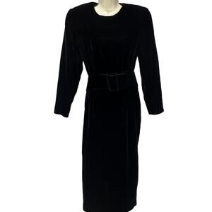 Vintage Barboglio Cristina Jan Black Velvet Cocktail Dress Size 8 Long Belt 80s